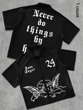 Men's Angel Print Short Sleeve Graphic Shirt, Regular Fit Casual Fashion T-shirt for Summer, Men's Top for Daily Wear,...