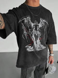 Men's Angel Print Tee, Regular Fit Casual Street Round Neck T-shirt for Summer, Men's Top for Daily Wear, Cotton Hoodie,...