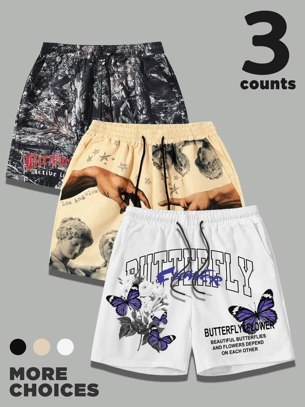 Men's Butterfly & Plants Print Boxer Briefs, Regular Fit Casual Comfy Breathable Short-leg Underwear for Daily Wear,...