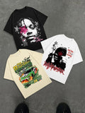 Men's Car & Figure Print Round Neck Tee, Regular Fit Casual Street Short Sleeve T-shirt for Summer, Men's Top for Daily...