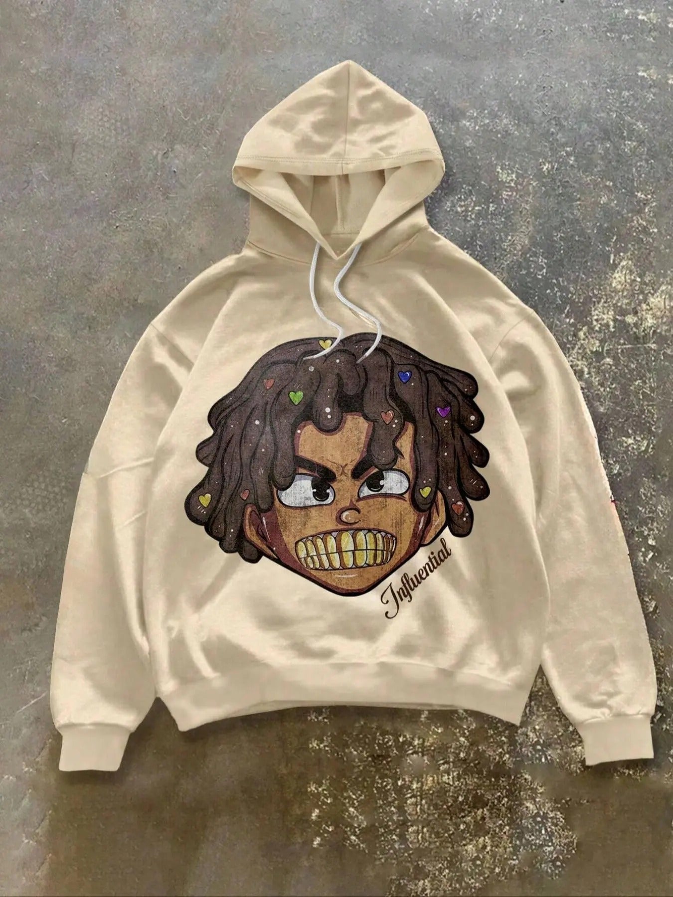 Men's Cartoon Face & Letter Print Drop Shoulder Hoodie, Fashion Casual Regular Fit Drawstring Hooded Sweatshirt for Daily...