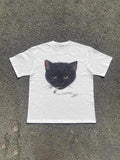 Men's Cat Print Round Neck Tee, Regular Fit Casual Short Sleeve Crew Neck T-Shirt for Daily Wear, Men's Top for Summer,...