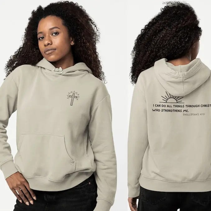Men's Christian Hoodie Bible Verse Hoodie Christian Merch Mens Christian Streetwear Jesus Hoodie Christian Sweatshirt mens Philippians 4:13  T-shirt, sweater and Hoodie