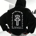 Men's Cross & Letter Print Drop Shoulder Hoodie, Fashion Casual Regular Fit Drawstring Pocket Hooded Sweatshirt for Daily...