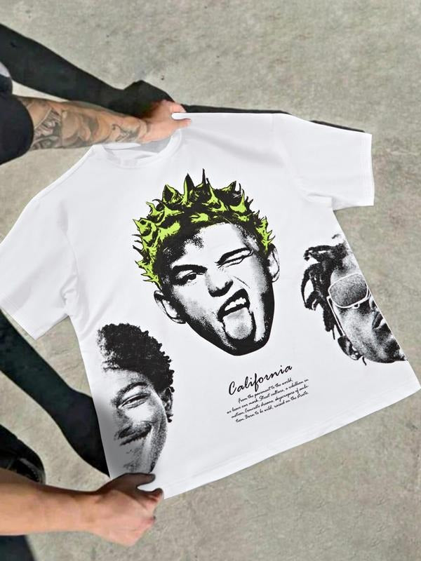 Men's Figure Print Round Neck Tee, Regular Fit Casual Short Sleeve T-shirt for Summer, Men's Top for Daily Wear, Cotton...