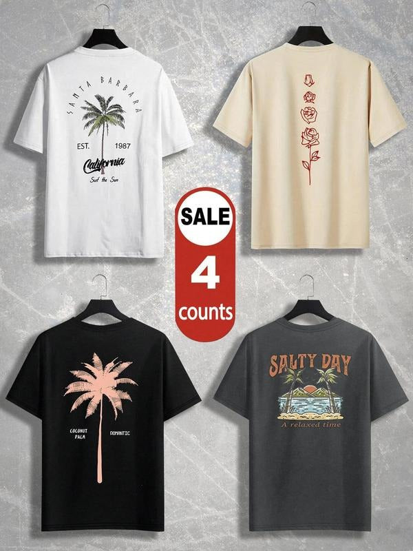 Men's Graphic Print Short Sleeve Tee, Casual Street Round Neck T-shirt for Daily Wear, Men's Top for All Seasons Hoodie,...