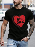 Men's Heart & Letter Print Round Neck Tee, Regular Fit Casual Short Sleeve Crew Neck T-shirt for Daily Wear, Men's Top...