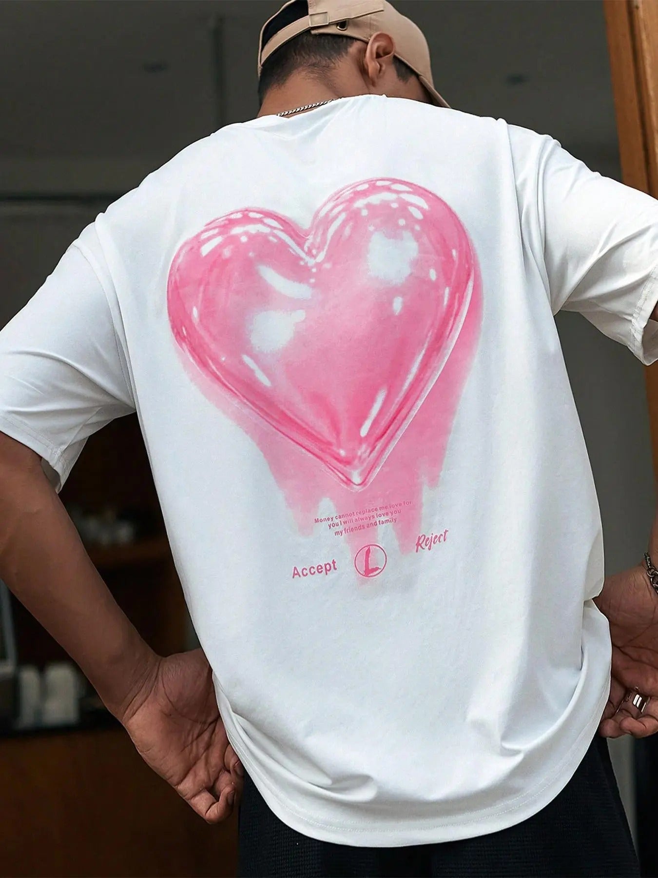 Men's Heart Print Drop Shoulder Tee, Regular Fit Casual Short Sleeve Round Neck T-Shirt for Daily Wear, Men's Top for All...