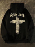 Men's Letter & Cross Print Drop Shoulder Thermal Lined Hoodie, Fashion Casual Regular Fit Drawstring Hooded Sweatshirt...