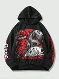 Men's Letter & Figure Print Drawstring Hoodie, Regular Fit Casual Comfy Long Sleeve Hooded Sweatshirt for Fall & Winter,...