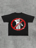 Men's Letter & No Entry Sign Print Round Neck Tee, Regular Fit Casual Slogan Graphic Short Sleeve T-Shirt for Summer,...