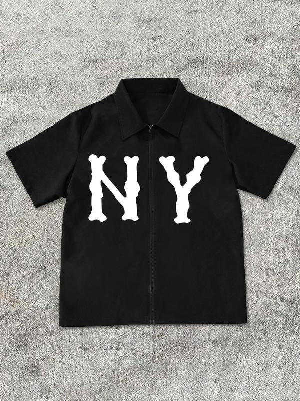 Men's Letter Print Short Sleeve Shirt, Regular Fit Casual Fashion Comfy Top for Summer, Men's Clothes for Daily Wear,...