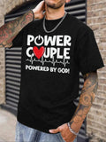Men's Power Couple Letter Print Tee, Regular Fit Casual Fashion Short Sleeve T-shirt for Daily Wear, Men's Top for All...