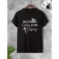 Men's Rabbit Ear & Slogan Print Round Neck Short Sleeve T-Shirt Made in USA Hoodie, Sweatshirt | CiraTrend.com