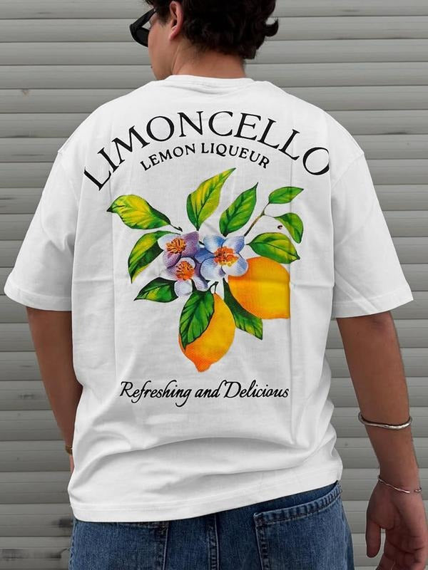 Men's Regular Fit Lemon Print Round Neck Graphic Tee, Casual Short Sleeve T-shirt for Summer, Men's Top for Daily Wear,...