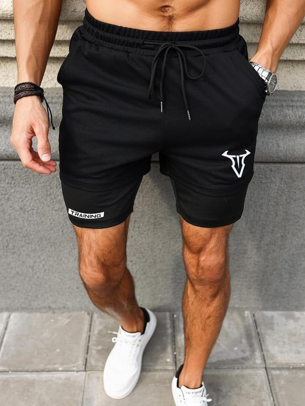 Men's Regular Fit Letter & Bull Head Print Shorts, Casual Comfy Breathable Shorts for Daily Outdoor Wear, Men's Bottoms...