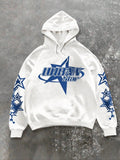 Men's Star & Letter Print Drop Shoulder Hoodie, Fashion Casual Regular Fit Drawstring Hooded Sweatshirt for Daily Holiday...