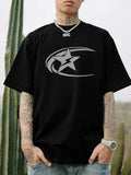 Men's Star Print Round Neck Tee, Regular Fit Casual Drop Shoulder Short Sleeve T-shirt, Men's Summer Top for Daily Wear...