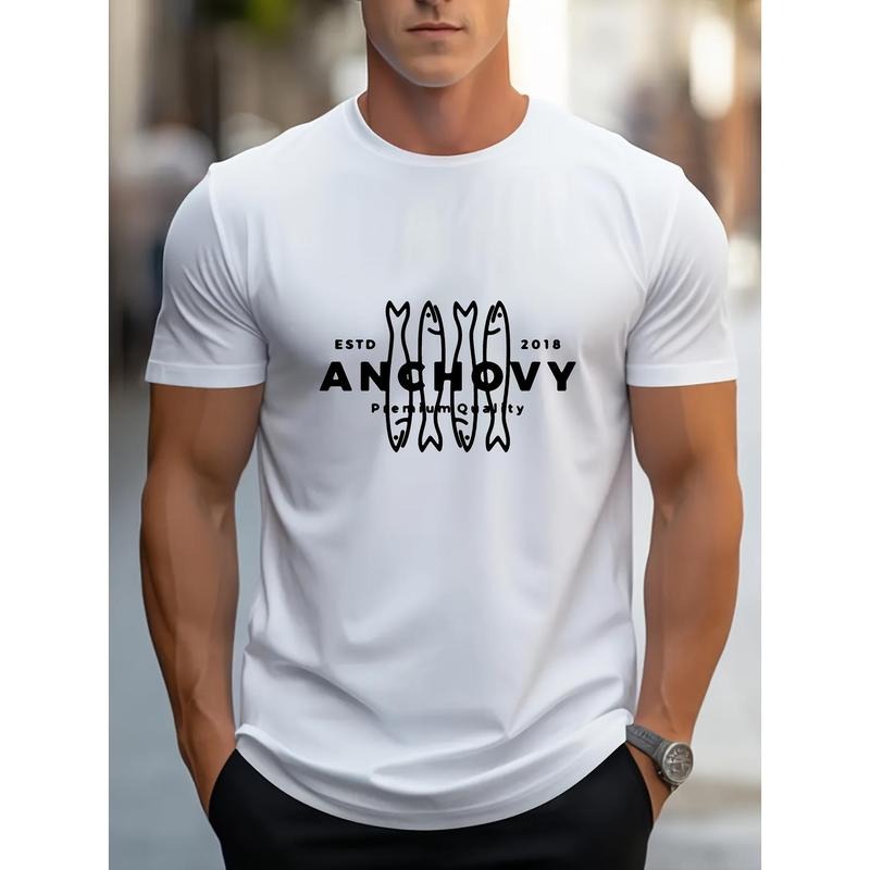 Men's T-shirt, men's personality, small fish pattern print, men's outdoor casual top, comfortable and stylish Made in USA...