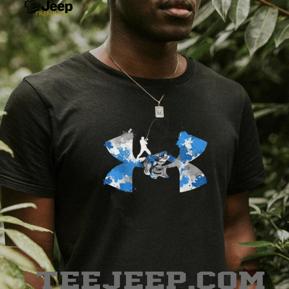 Men’s Bass Fishing Graphic T Shirt Blue Splatter Hook & Reel Performance Tee