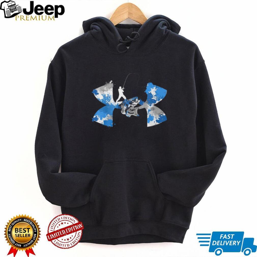 Men’s Bass Fishing Graphic T Shirt Blue Splatter Hook & Reel Performance Tee