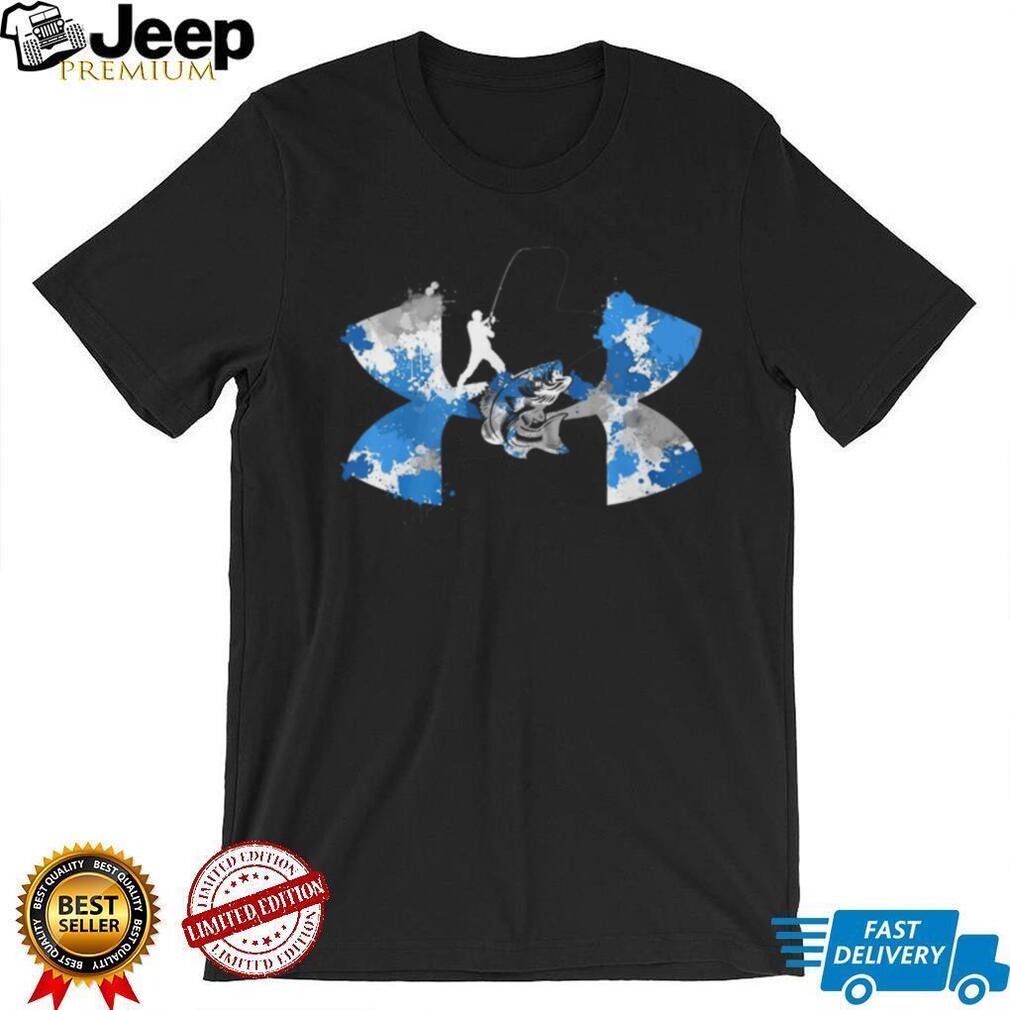 Men’s Bass Fishing Graphic T Shirt Blue Splatter Hook & Reel Performance Tee