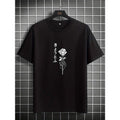 Mens Fashionable Rose Pattern T-Shirt - Casual Street Style, Stretch Round Neck Tee
