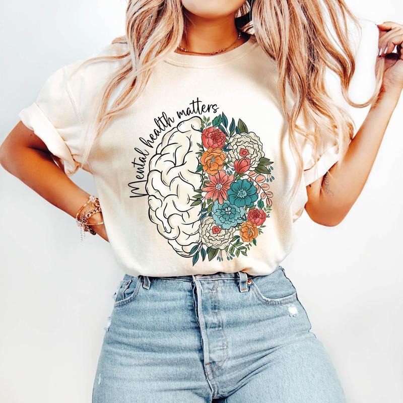 Mental Health Shirt, Mental Health Matters Shirt, Brain Flowers T-Shirt, Mental Health Tee, Awareness Shirt Hoodie,...