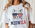 Meowica Shirt, Patriotic Cat Shirt, Distressed American Flag , Fourth of July Cat Graphic Independence Day Shirt ...