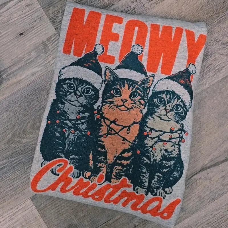 Meowy Christmas Cat Lovers Graphic Tee or Sweatshirt Hoodie | CiraTrend.com