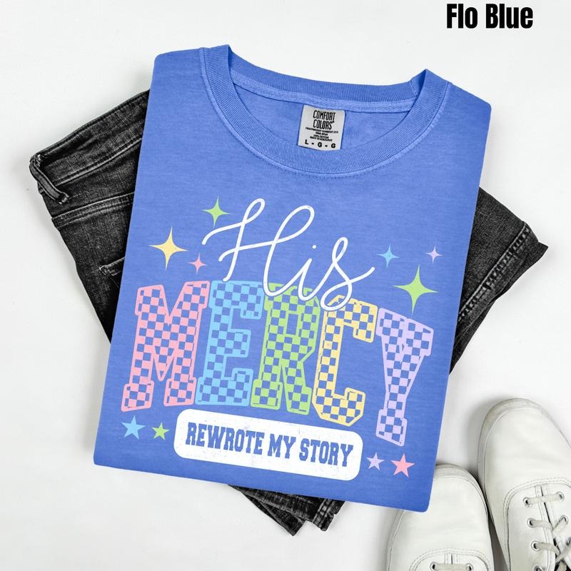 Mercy Rewrote My Story Checkered Comfort Colors T-Shirt 'NLB' Hoodie, Sweatshirt | CiraTrend.com