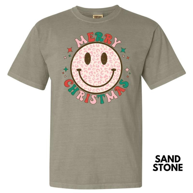 Merry Cheetah Christmas Happy Face Comfort Colors T-Shirt 'NLB' Hoodie, Sweatshirt | CiraTrend.com