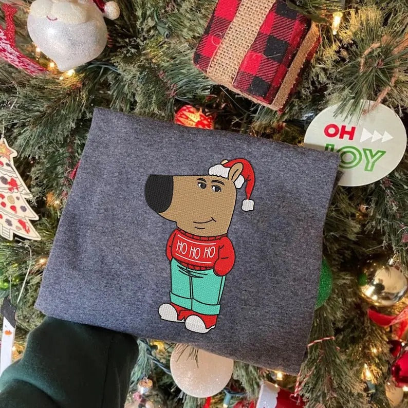 Merry Christmas Just A Chill Guy Sweatshirt Chill Guy Dog That Lowkey Doesn't Give Meme , Funny Trending Meme T-Shirts,...