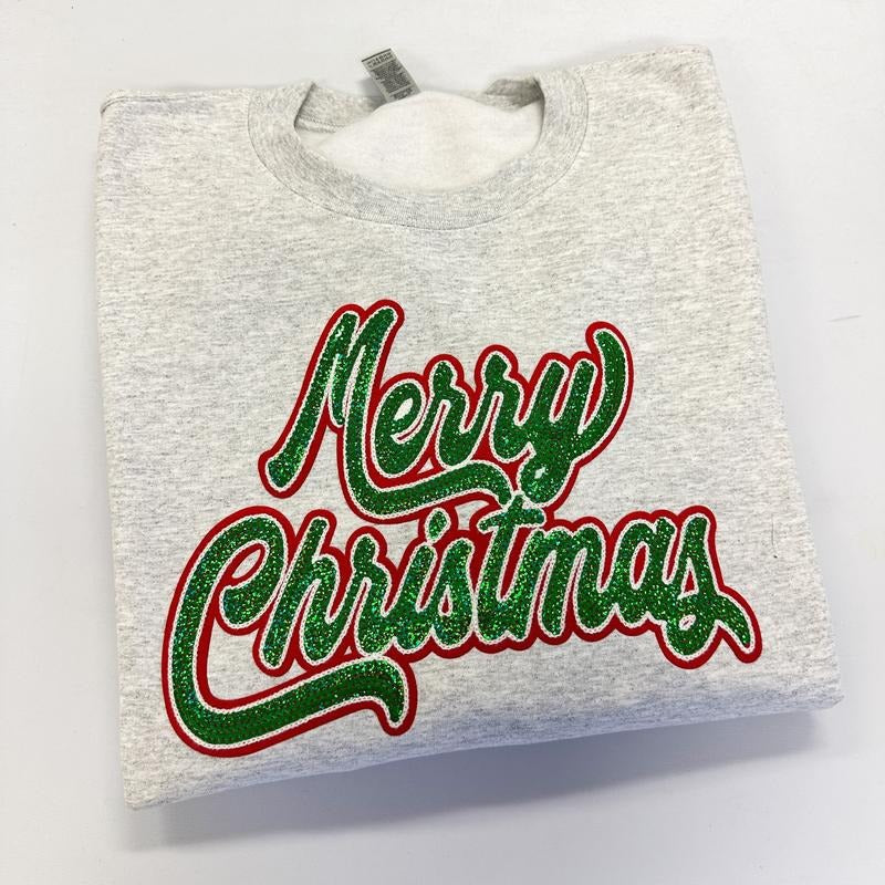 Merry Christmas Sequin Patch Gildan Sweatshirt T-Shirts, Hoodie | CiraTrend.com
