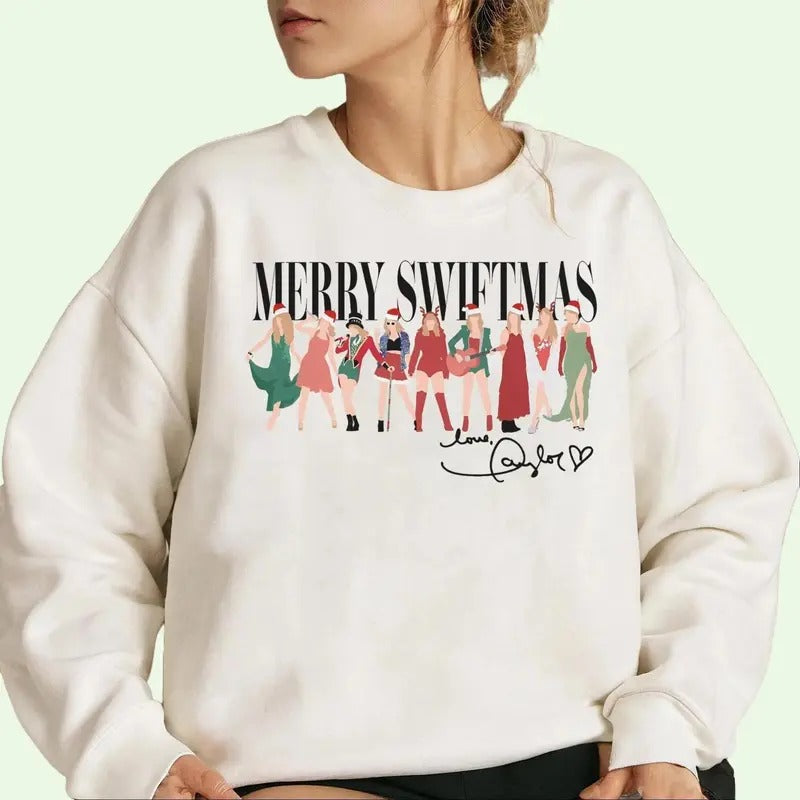 Merry Swiftmas Fan Holiday Sweatshirt Winter Crewneck Cotton T-Shirts, Hoodie | CiraTrend.com
