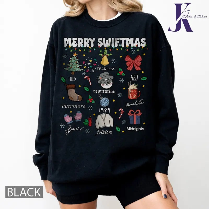 Merry Swlftmas Christmas Songs Lyrics Comfort Colors Shirt, Merry Swiftmas Sweatshirt, Music Fan Christmas Hoodie
