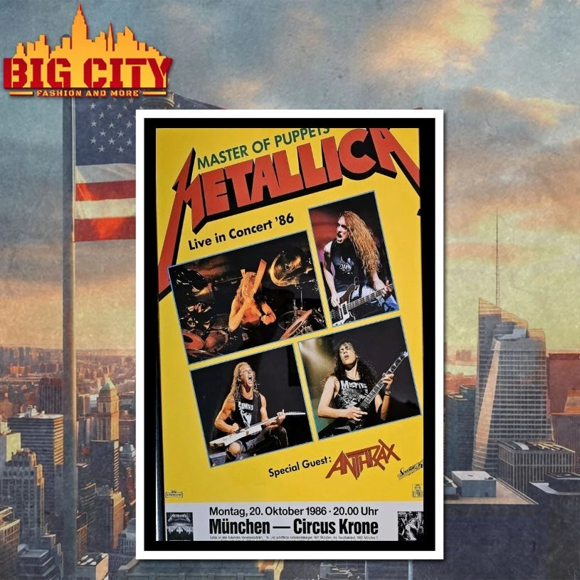 Metallica, Anthrax 1986 Master of Puppets Era Munich Framed Concert Poster shirt