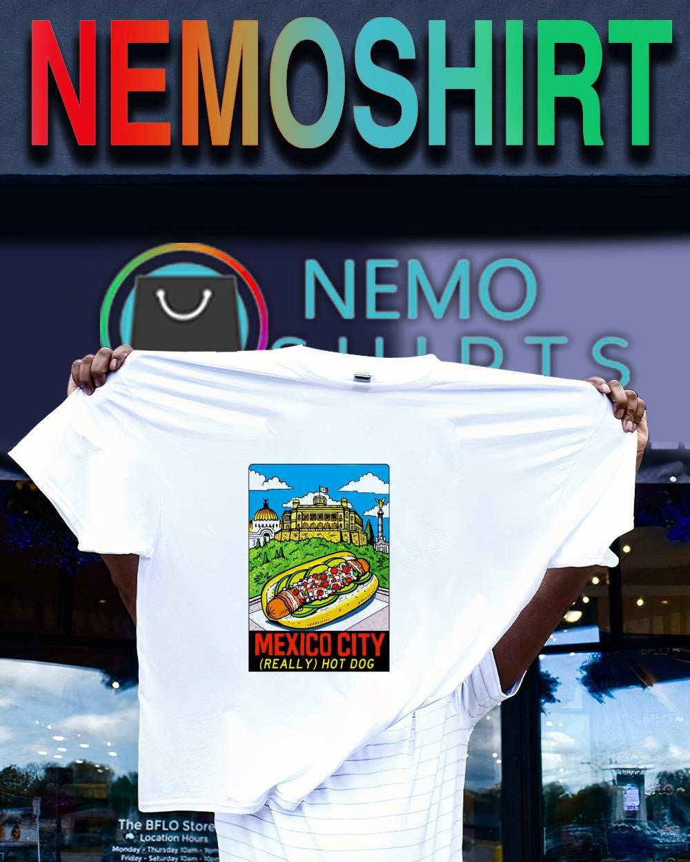 Mexico City landmarks realle hot dog shirt
