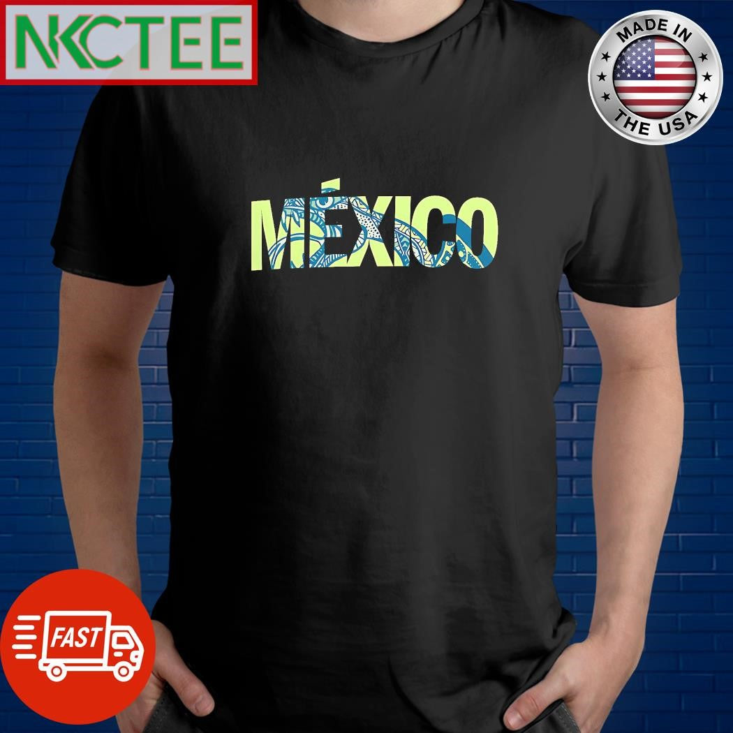 México text with snake pattern shirt
