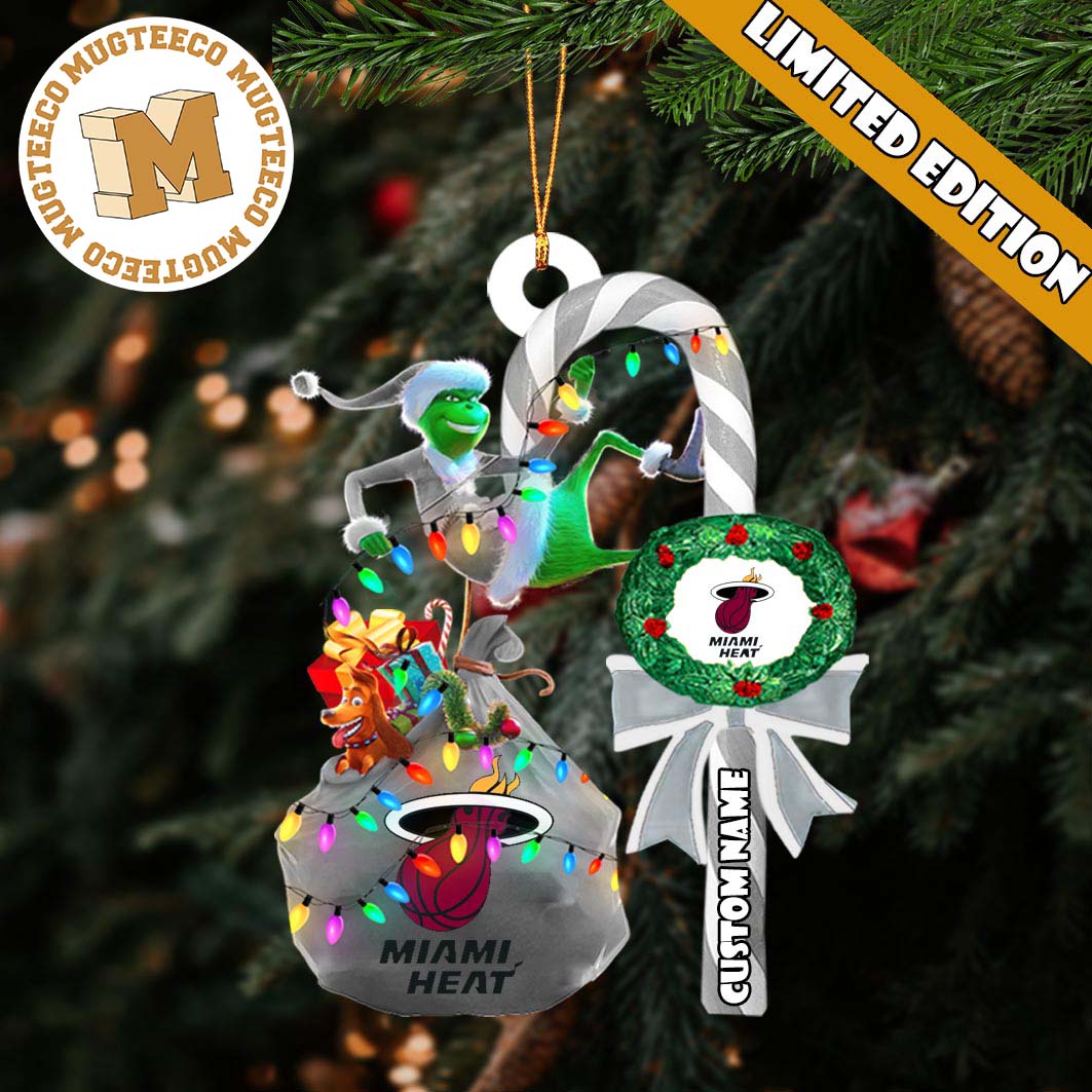 Miami Heat NBA Grinch Candy Cane Personalized Xmas Gifts Christmas Tree Decorations Ornament
