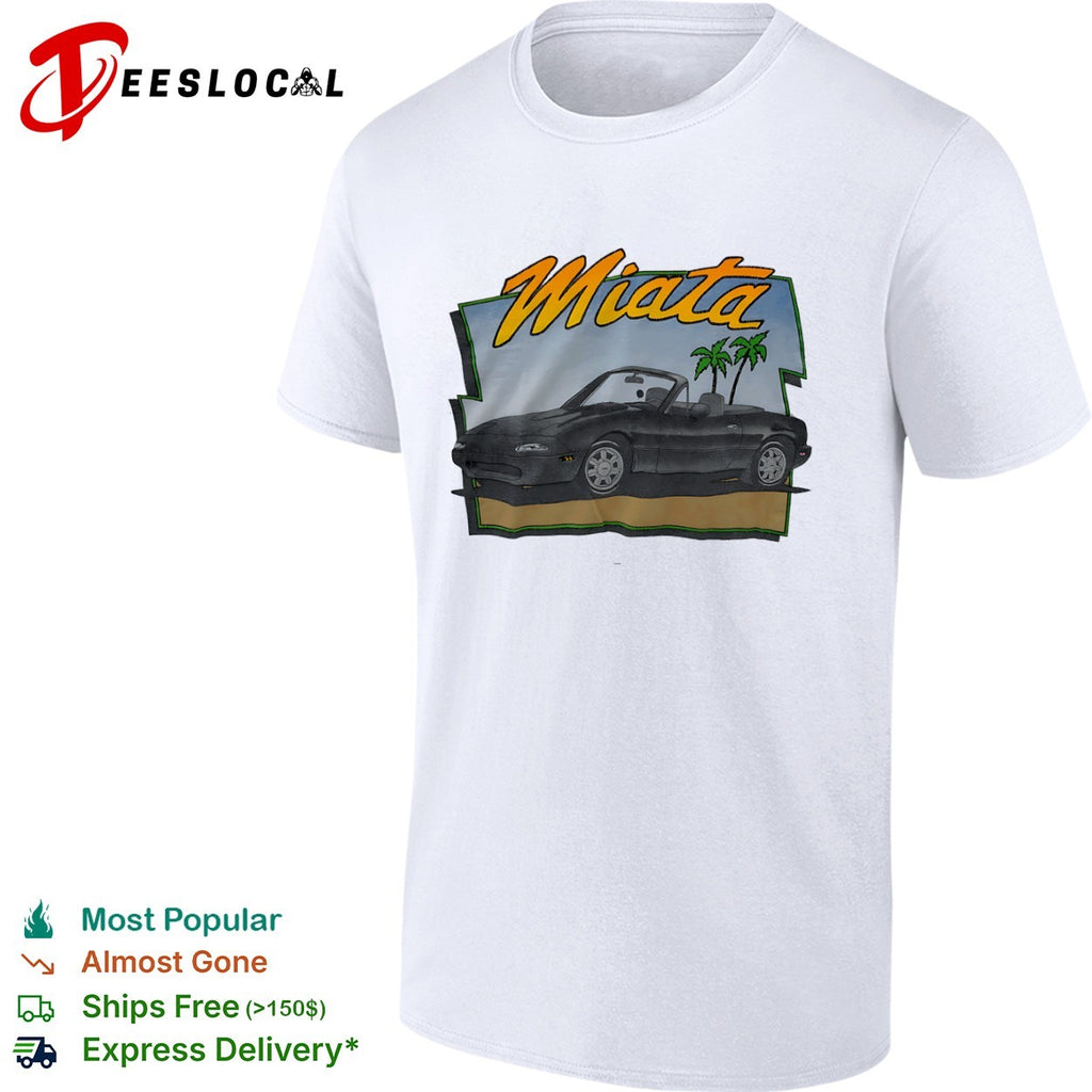 Miata Mazda NA Roadster Convertible JDM Car Tropical Palm Beach Scene shirt