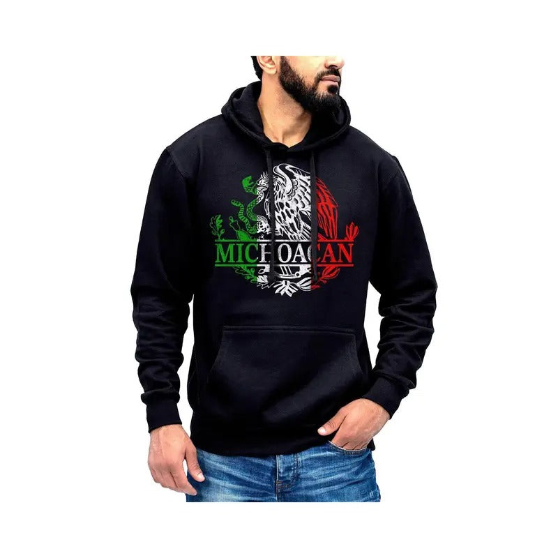 Michoacan Mexico Eagle Emblem Hoodie Sweatshirt Cotton Fabric Menswear Breathable Kangaroo Pocket Print Tops Pullover...