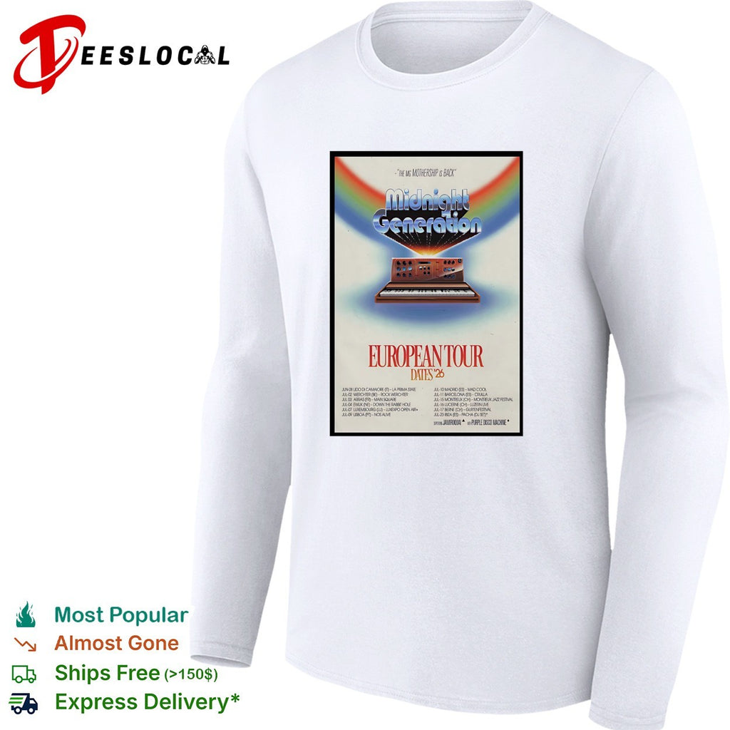 Midnight Generation 2026 European tour synthwave concert shirt