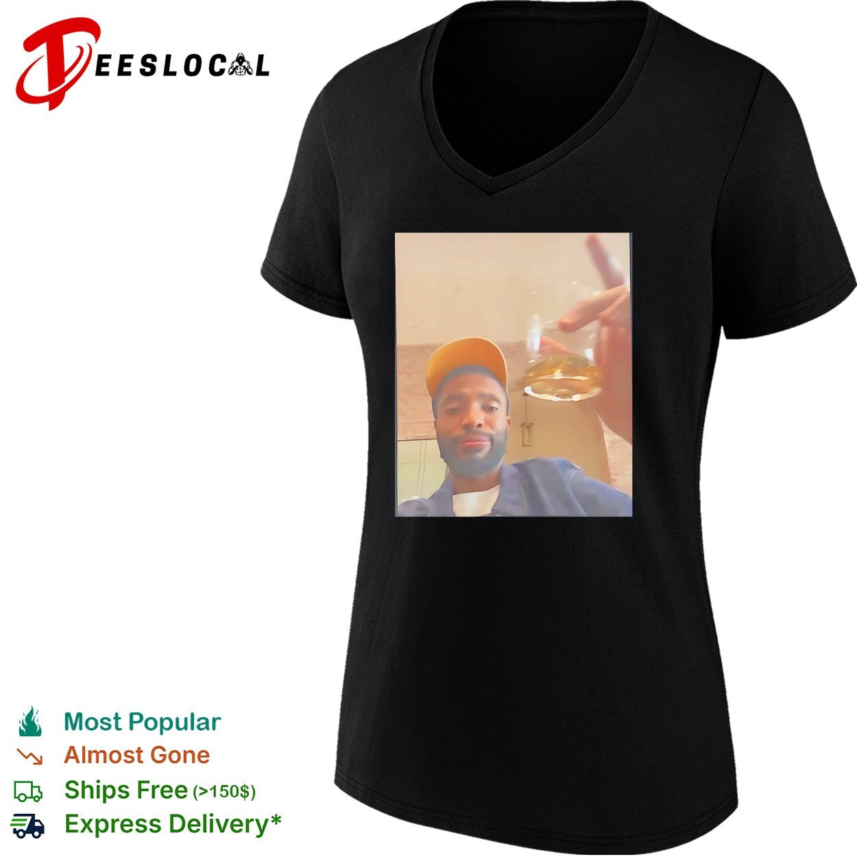 Mikal Bridges Live yellow cap holding a glass of liquor shirt