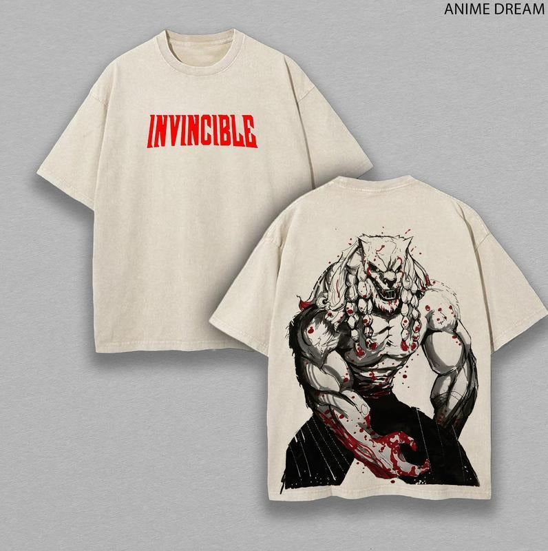 [ Mineral Wash ] Battle Beast Invincible Anime Double Printed Vintage Washed Tee Unisex Oversize Heavyweight Cotton...