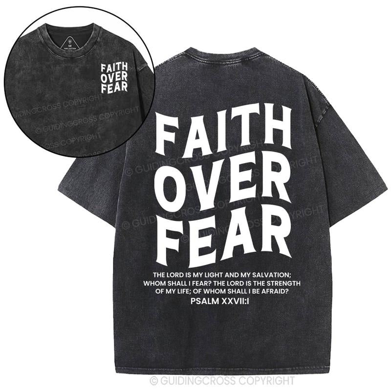 [ Mineral Wash ] Faith Over Fear Unisex Christian Washed TShirt Jesus Graphic Washed Style Shirt