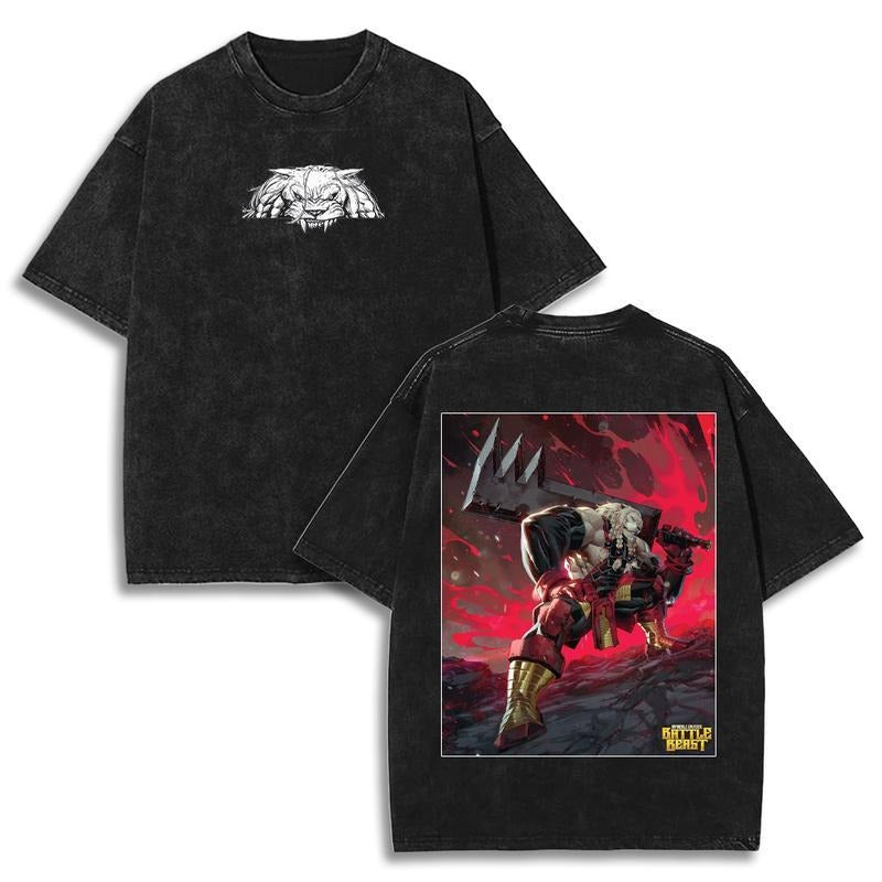 [ Mineral Wash ] Thokk Battle Beast Invincible Universe Washed TShirt 100% Cotton High Quality Soft TeeShirt Mens Cartoon...