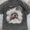 [ Mineral Wash ] Vintage Raccoon Ufo TShirt , Funny Trash Panda Selfie Graphic Tee , Vintage Style Possum Washed, Wldlife...