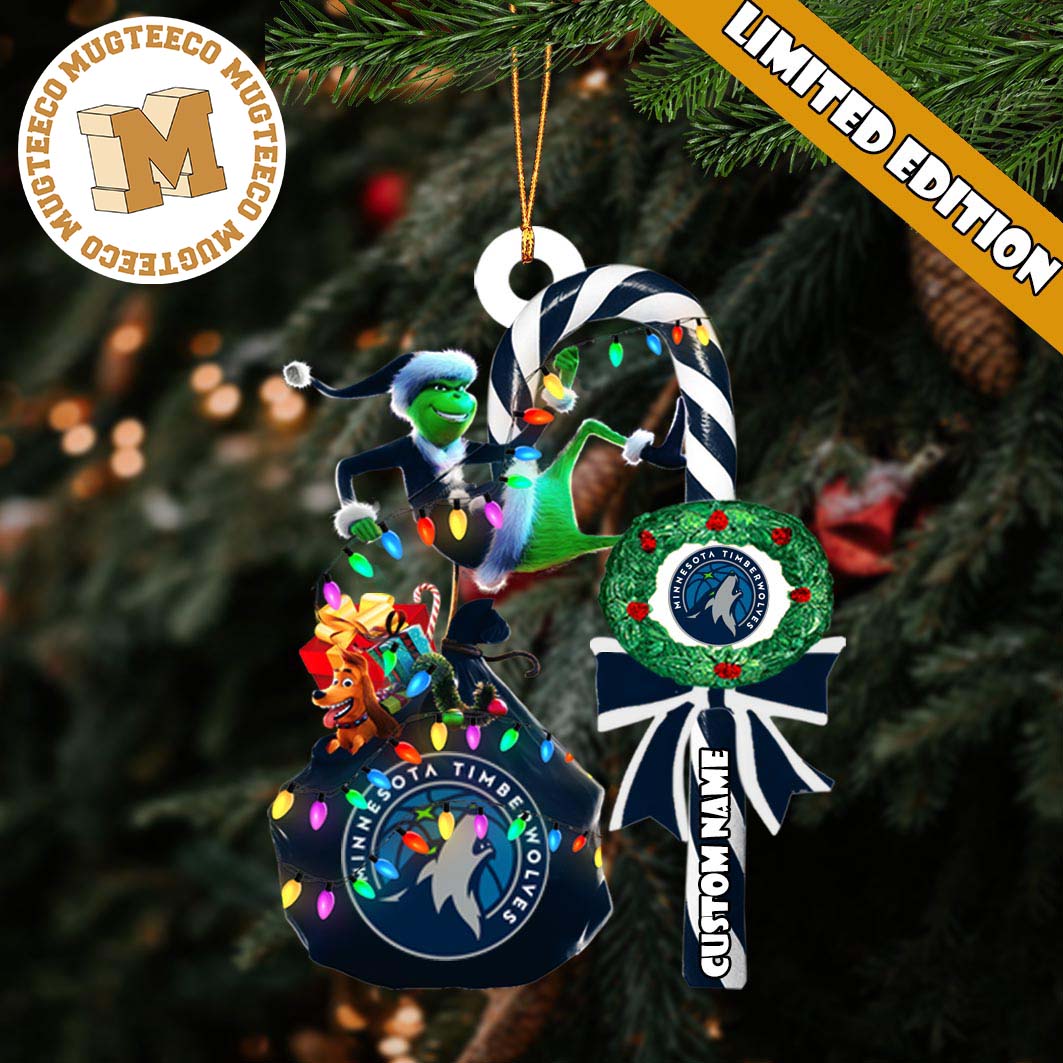 Minnesota Timberwolves NBA Grinch Candy Cane Personalized Xmas Gifts Christmas Tree Decorations Ornament
