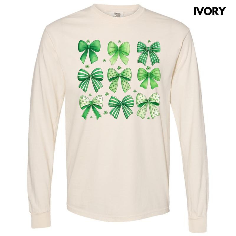 Mixed Shamrock Bows Long Sleeve Comfort Colors T-Shirt Hoodie, Sweatshirt | CiraTrend.com